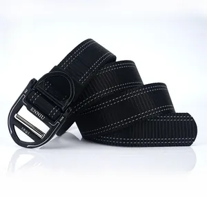 Close-up of tactical nylon belt with heavy-duty alloy buckle and reinforced stitching