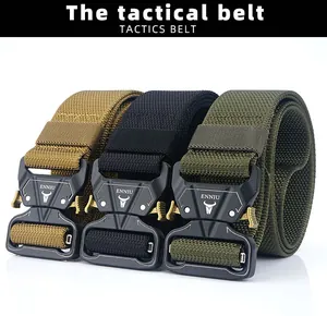 Heavy-duty nylon tactical belts with quick-release metal buckles in three colors