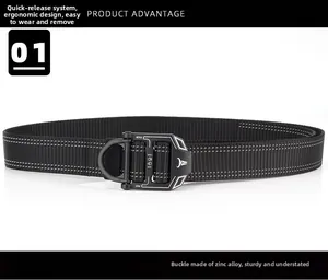 Detail of zinc alloy quick release buckle with D-ring on black nylon tactical belt
