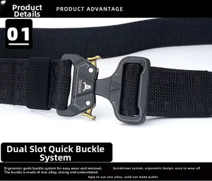 Detailed close-up of quick release zinc alloy buckle on heavy-duty nylon tactical belt