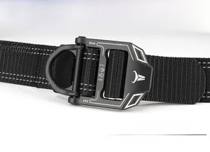 Detail of FA38 aluminum quick release buckle with D-ring on a nylon tactical belt