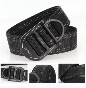 Detail of matte black alloy quick-release buckle with durable tactical nylon webbing