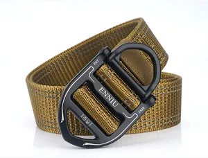 Detail of tactical nylon belt buckle with high-strength metal quick release fasteners