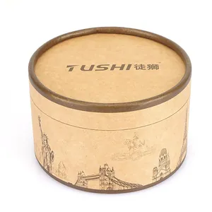 Boîte Cadeau Ronde Vintage en Papier Kraft Avec Illustration de Monuments Mondiaux Cylindre Emballage pour Ceinture Bijoux Montre