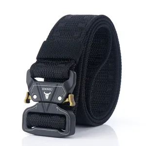 Black tactical nylon belt with heavy-duty metal quick-release buckle and cobra-style design