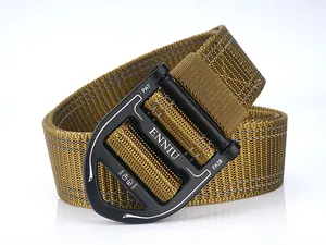 Macro detail of high-strength nylon tactical belt with ENNIU 3kN metal buckle