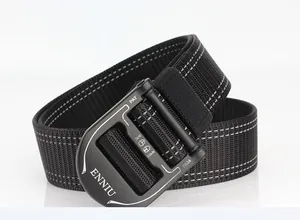 Detail of ENNIU tactical nylon belt with alloy buckle and technical specifications