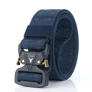 Tactical nylon belt in navy blue featuring a black metal quick-release cobra buckle