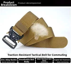 Tactical belt detail showing quick-release zinc alloy buckle and durable nylon texture