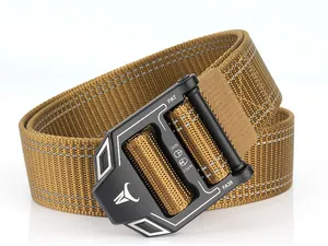 Detail of nylon belt with high-visibility reflective strip and quick-release metal buckle