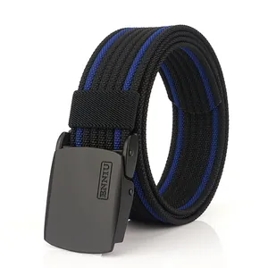 Ceinture tressée en nylon noir avec rayure bleue et boucle lisse pour mode business