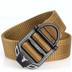 Wolf brown reflective nylon tactical belt with metal D-ring buckle and 3kN strength