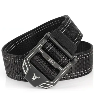 Tactical nylon belt for night running with reflective strips and black metal buckle