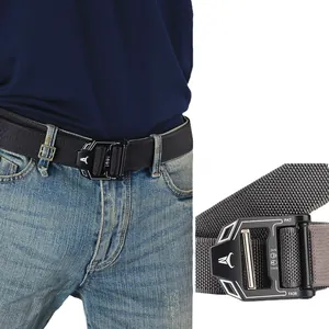 Tactical nylon safety belt with reflective strips and heavy duty black metal buckle