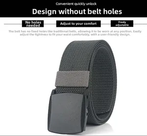Détail de la ceinture en nylon gris avec design sans trou et boucle coulissante lisse