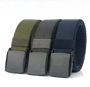 Nylon woven belts for men in army green, grey and navy with matte black buckles