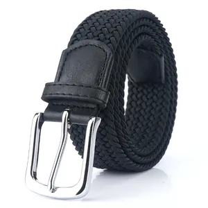 Men's Women's Casual Braided Elastic Canvas Belt With Zinc Alloy Pin Buckle Stretch Woven Fabric Waist Belt For Jeans Outdoor