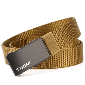 Men's business casual nylon tactical belt with matte black automatic metal buckle