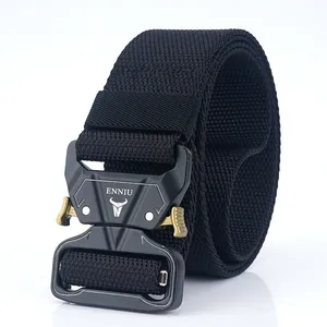 Tactical nylon web belt with heavy-duty quick release zinc alloy cobra buckle in black