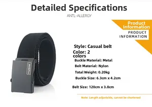 Detail specifications of black nylon woven belt with 120cm length and 3.8cm width