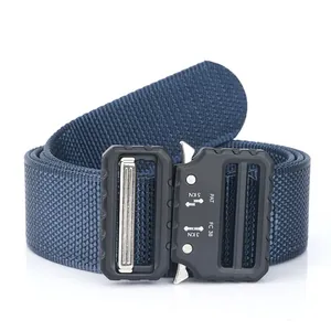Dark blue heavy duty tactical nylon belt with black metal quick-release cobra buckle