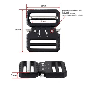 39mm black zinc alloy tactical belt buckle with quick-release metal clasp and steel rivets