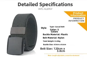 Détail de ceinture en nylon gris foncé avec boucle en plastique et matériau anti-allergie
