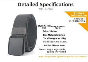 Detail of adjustable quick-dry nylon belt with anti-allergy plastic buckle for men
