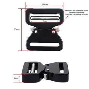 Heavy duty 45mm aluminum alloy side release buckle with stainless steel rivets