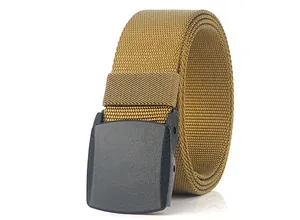 Detailed view of the woven texture and matte automatic buckle on a nylon tactical belt