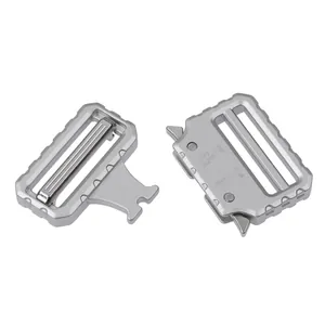 Detail of 39mm quick release zinc alloy tactical buckle with 5KN load rating and matte finish