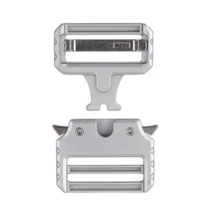 Detailed macro view of 39mm matte silver zinc alloy tactical belt buckle set with quick release
