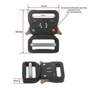 Black 47x65mm tactical cobra buckle with 304 stainless steel rivets for outdoor gear