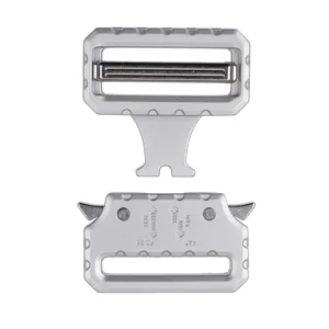 Detailed close-up of matte silver tactical cobra buckle with 3KN and 5KN load rating marks