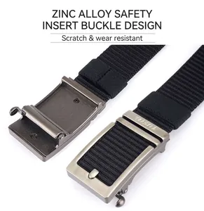 Detail of durable nylon belt showing zinc alloy quick release buckle and scratch texture