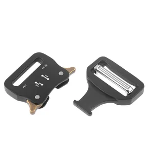 Detail of 3.2mm matte black tactical cobra buckle with bronze side release buttons
