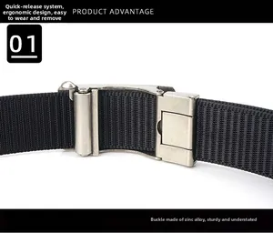 Detail of 3.5cm nylon belt with quick-release zinc alloy buckle and textured webbing
