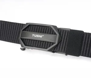 Detailed close-up of a heavy-duty nylon belt featuring an octagonal quick-release buckle