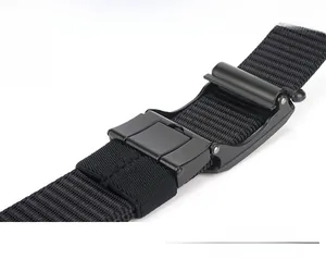 Detail of high-density nylon belt with matte black automatic buckle and adjustable length
