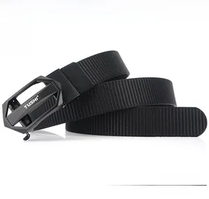 Detailed view of the thick nylon web strap and durable tactical buckle for men