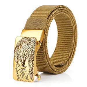 Cintura da Uomo in Tela di Nylon Con Fibbia Automatica in Lega di Zinco Con Rilievo a Testa di Aquila Tattica Casual Outdoor