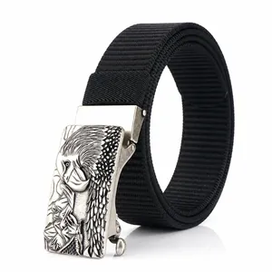 Men's Tactical Nylon Belt Thickened Tank Pattern Casual Outdoor Waistband Zinc Alloy Eagle Relief Automatic Buckle Adjustable Belt