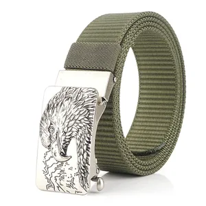 Cintura tattica in nylon verde oliva con fibbia a forma di aquila argentata da uomo