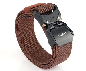 Macro view of tactical nylon belt with 3.8cm quick-release aluminum alloy Cobra buckle