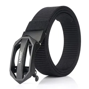 Men Heavy Duty Nylon Tactical Belt with Geometric Alloy Automatic Buckle Non-Slip Tank Track Pattern Casual Outdoor Belt