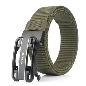 Army green tactical nylon belt for men with black automatic metal buckle and 3.5cm width
