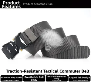 Détail de la ceinture tactique en nylon gris respirant avec boucle rapide en aluminium