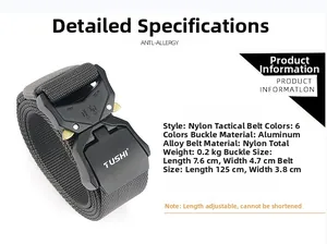 Vue détaillée d'une ceinture tactique en nylon gris 3,8cm avec boucle rapide en aluminium noir