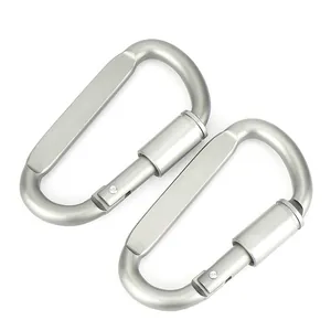 Tactical Aluminum Alloy D-Ring Carabiner With Screw Gate Locking Tactical Outdoor Camping Keychain Hook For Backpack Silver Grey
