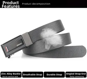 Dettaglio della cintura in nylon grigio traspirante con fibbia automatica nera